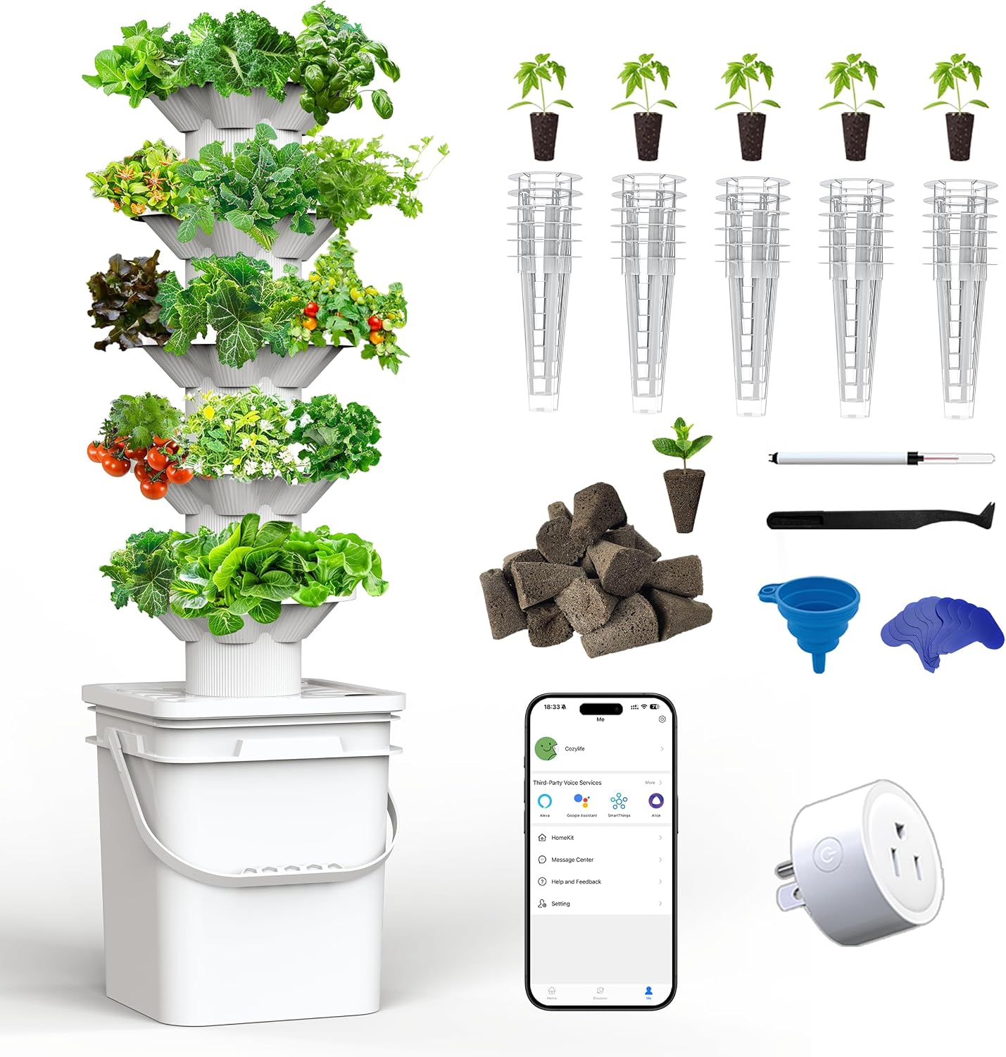 Hydroponic Tower - Zestaw do uprawy hydroponicznej, 5-warstwowa wieża